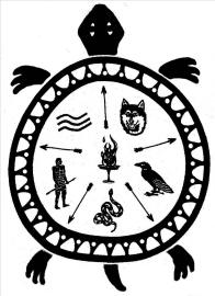 NOMC LOGO: Wolf, Crow, Snake, Bravemen and Spirit Clans. Foundation, Turtle, with fire in the belly. The Turtle was the first clan in 1990, now retired.